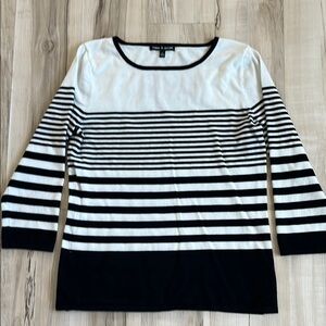 Black and Off White Striped Sweater Women's Top